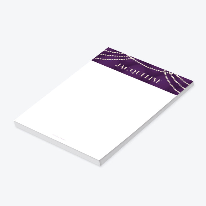 Purple Notepad with Pearls, Stationery To Do List Pad, Personalized Gift for Women, Elegant Office Memopad