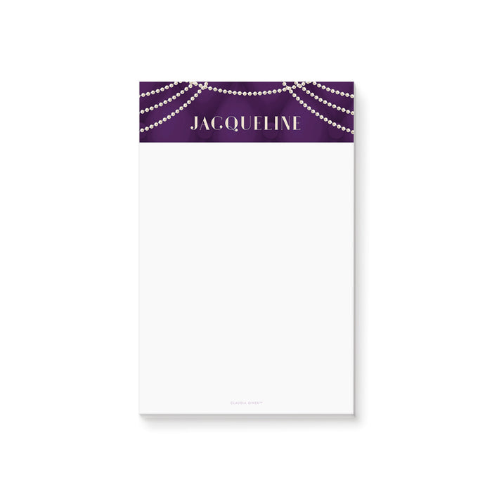 Purple Notepad with Pearls, Stationery To Do List Pad, Personalized Gift for Women, Elegant Office Memopad