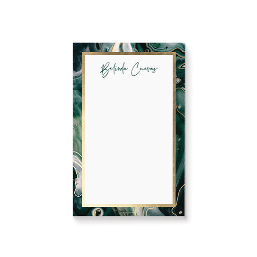 Personalized green marble notepad with custom name design