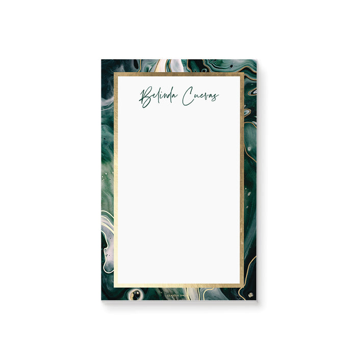 Personalized green marble notepad with custom name design