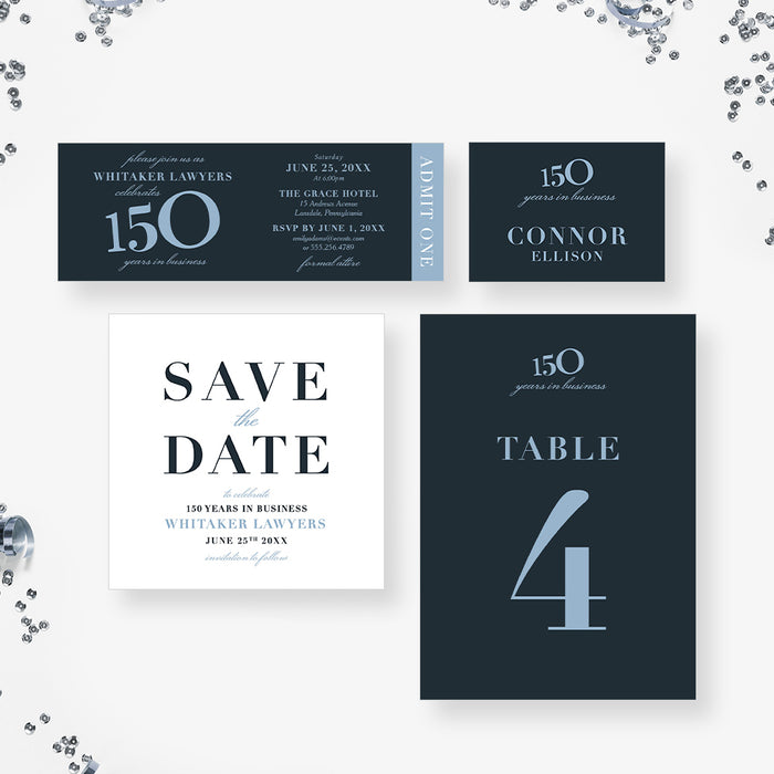 150 Years in Business Celebration, Elegant 150th Company Anniversary Party Invitations, Business Sesquicentenary Invites