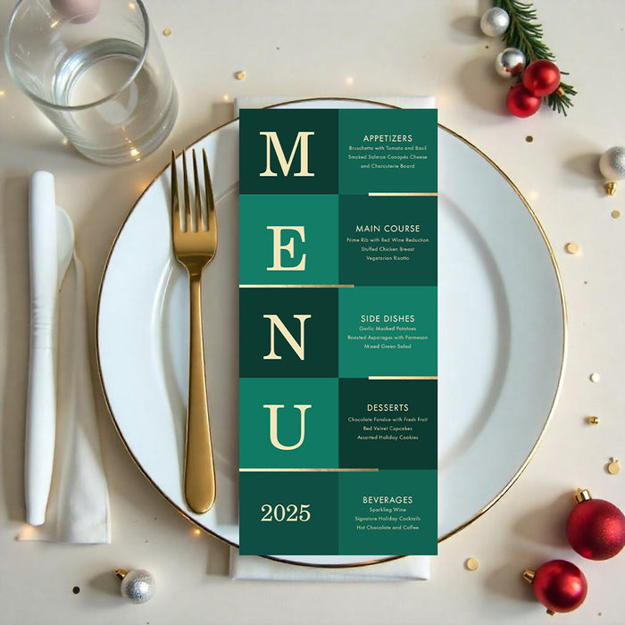 2025 Holiday Party Invitation Green and Gold Christmas Card