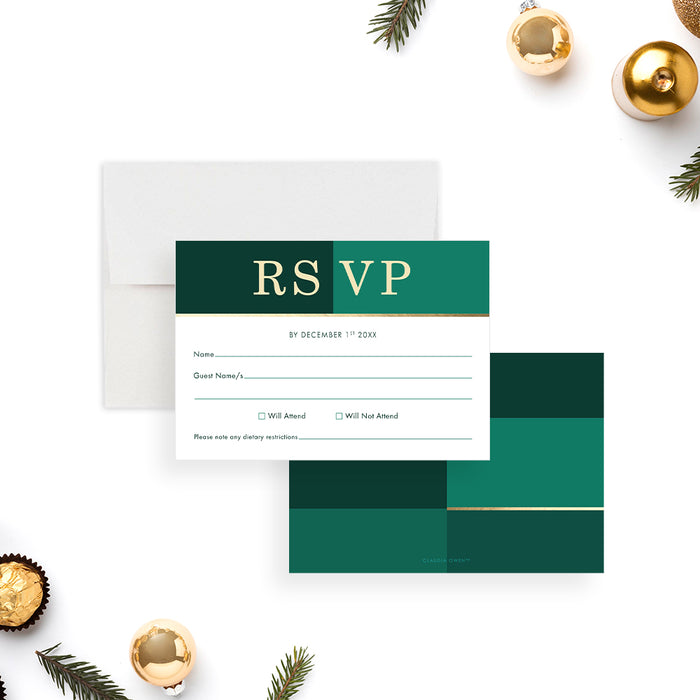 2025 Holiday Party Invitation Green and Gold Christmas Card