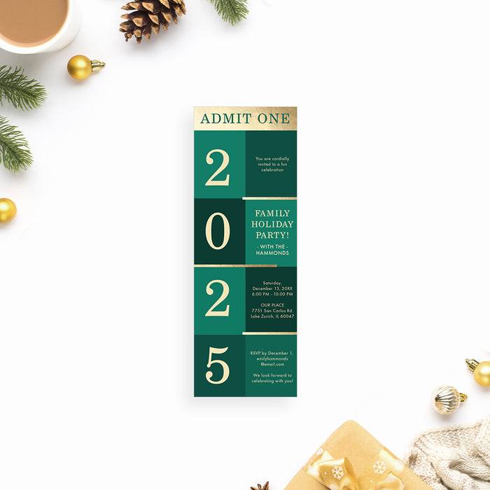 2025 Holiday Party Invitation Green and Gold Christmas Card