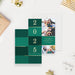 2025 green and gold holiday greeting card featuring a photo collage, customizable with family pictures and a personal holiday message.-front-back