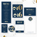elegant 2026 blue and gold new year party invitation card set