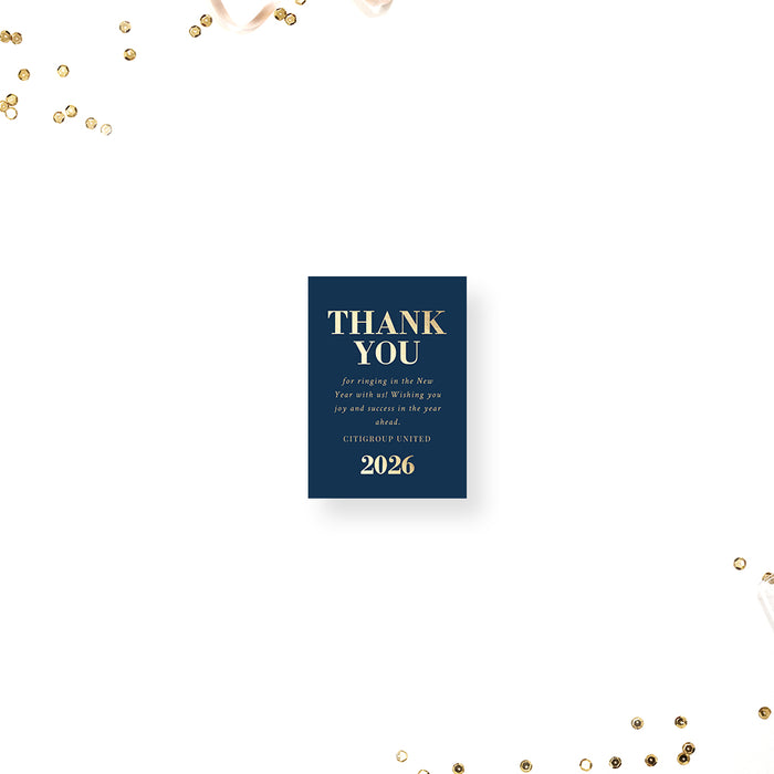 elegant 2026 blue and gold new year party thank you tag