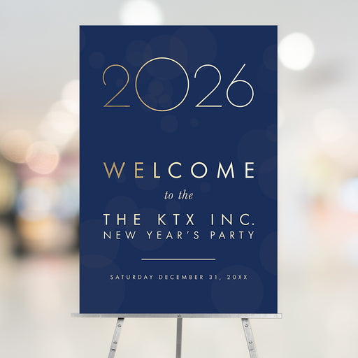 elegant 2026 new year welcome sign navy gold
