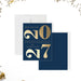 New Year's card with gold '2027' design on a blue background