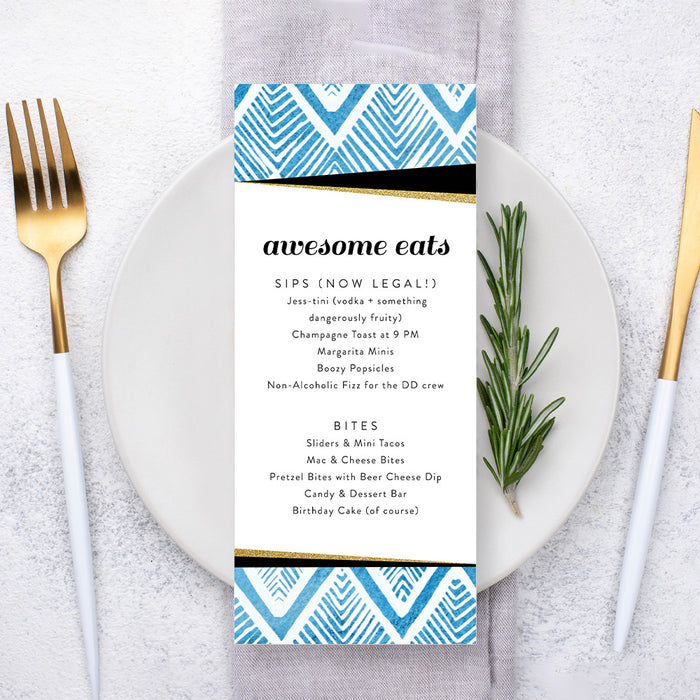 21st Birthday Invitation Modern Blue Geometric Birthday Party Invite