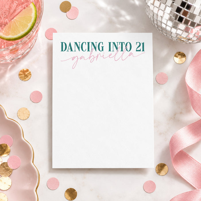 21st birthday thank you card pink and teal dancing into 21 design for party celebration-front