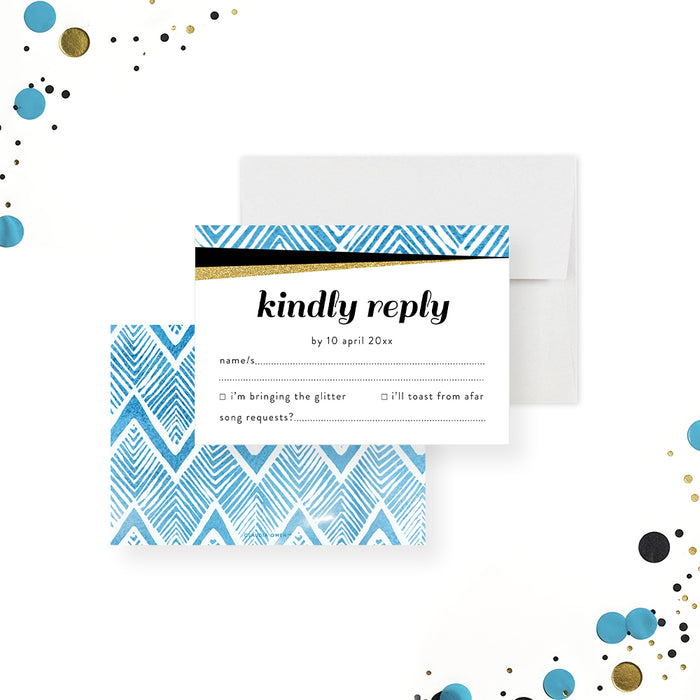 21st Birthday Invitation Modern Blue Geometric Birthday Party Invite
