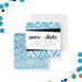 Modern blue geometric 21st birthday save the date card for a milestone birthday celebration.-front-back