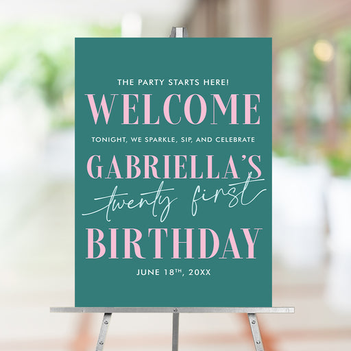 21st birthday welcome sign pink and teal party decoration sign for milestone celebration