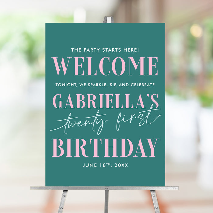 21st birthday welcome sign pink and teal party decoration sign for milestone celebration
