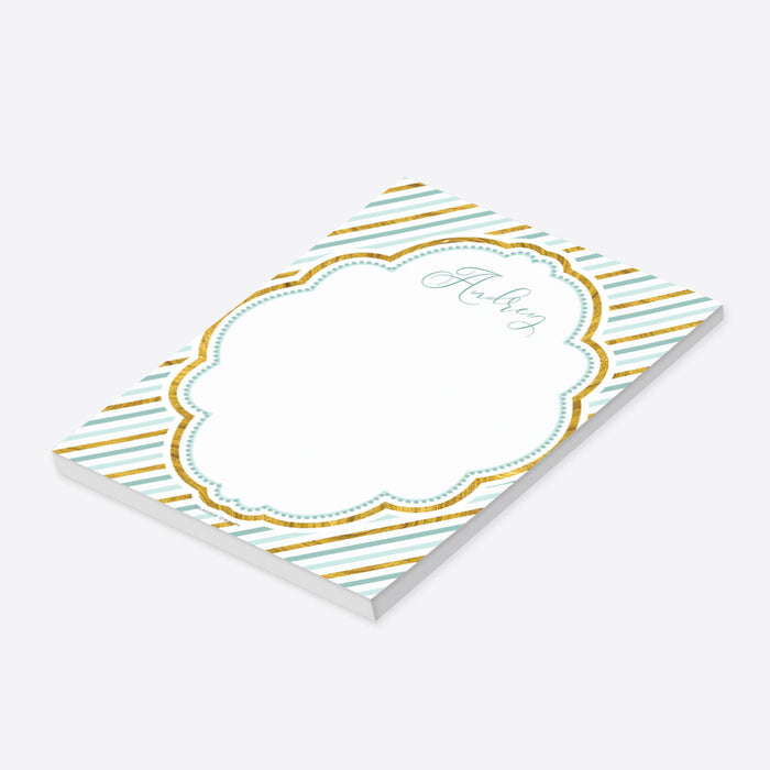 Blue and Gold Personalized Notepad, Stationery for Baby Nursery, Gift for Women Customized with Your Name