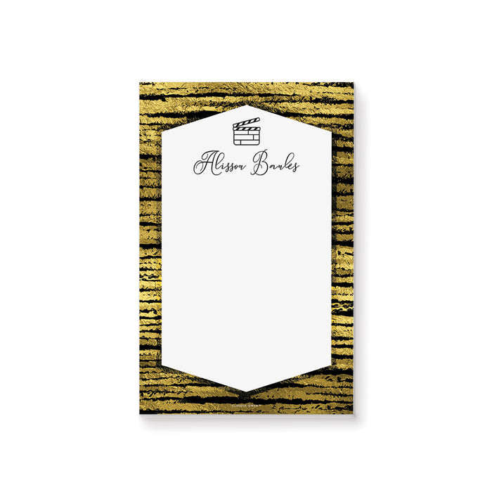 Movie Night Notepad in Black and Gold, Oscar Watching Party Favor with Clapperboard, Personalized Notepad Gift for Filmmakers, Writing Paper Pad for Movie Lovers