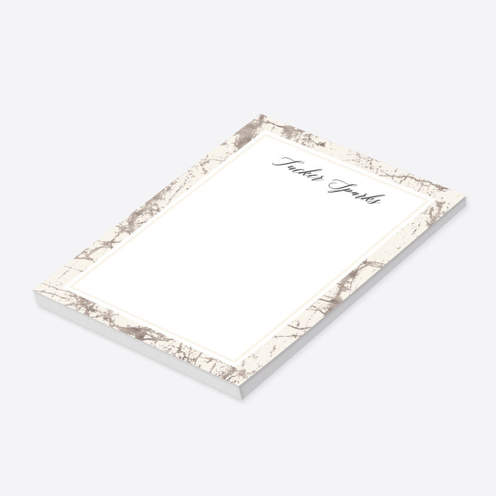 Elegant Silver and Light Beige Notepad, Personalized Professional Writing Paper Pad with Marble Design, Business Stationery Office Pad