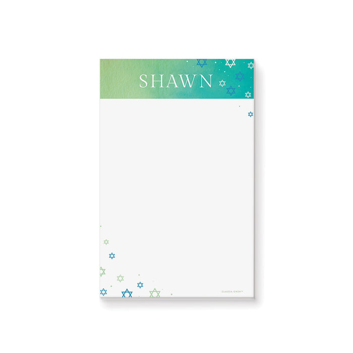 Blue and Green Jewish Notepad, Custom Jewish Gift for Boys, Religious Jewish Stationery Writing Pad, Personalized Notepad with Your Name