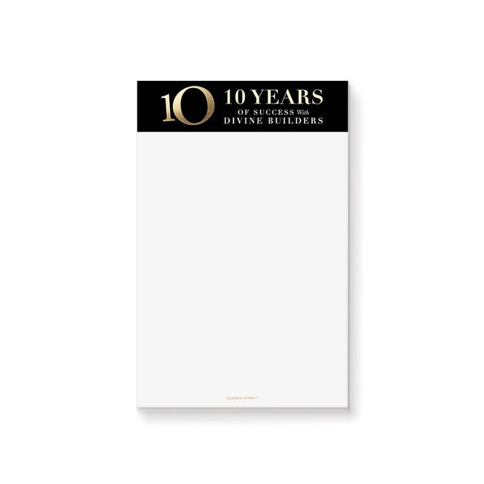 10 Years in Business Anniversary Notepad, Black and Gold Business Stationery Writing Paper Pad in Party Favor, 10th Wedding Anniversary Notepad