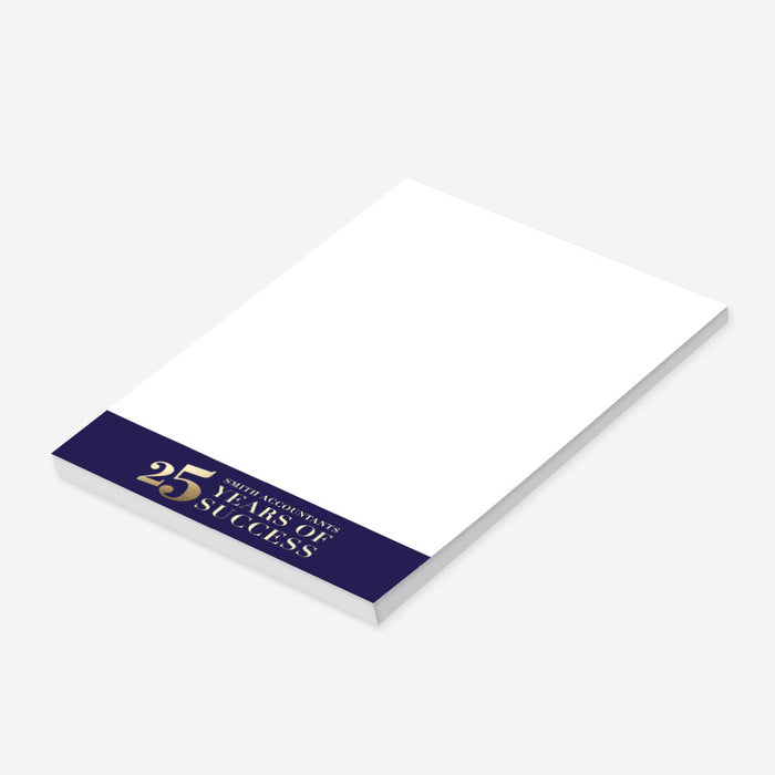 Blue and Gold Notepad for 25 Years of Success in Business Celebration, Personalized 25th Business Anniversary Stationery Party Favor