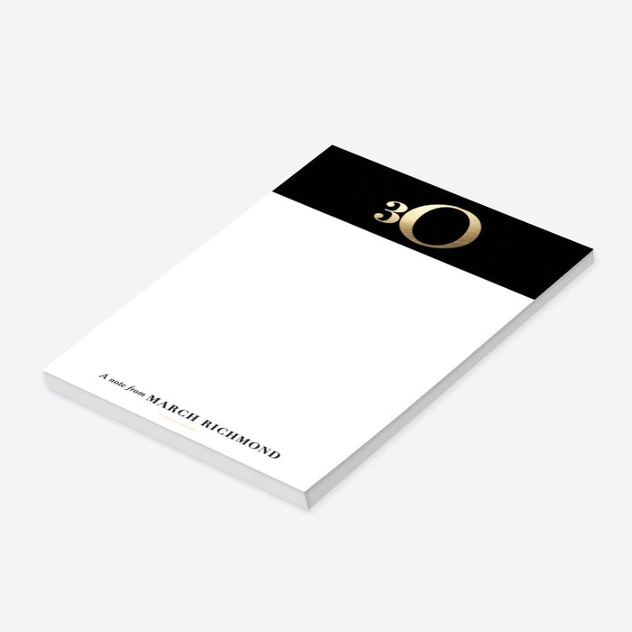 Black and Gold 30th Birthday Notepad, Elegant 30th Business Anniversary Party Favor Notepad, 30 Years in Business Stationery Writing Paper Pad