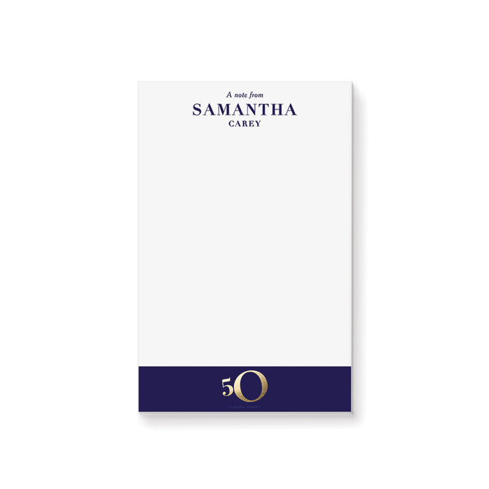 Royal Blue and Gold 50th Birthday Notepad, Elegant Stationery Party Favor for 50th Business Anniversary Celebration, Professional Writing Office Pad