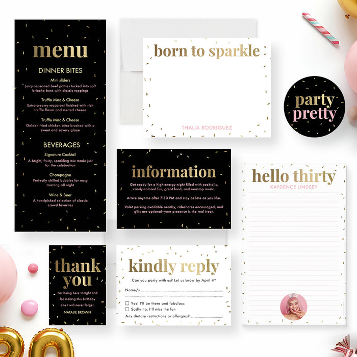 30th Birthday Photo Invitation Black Gold