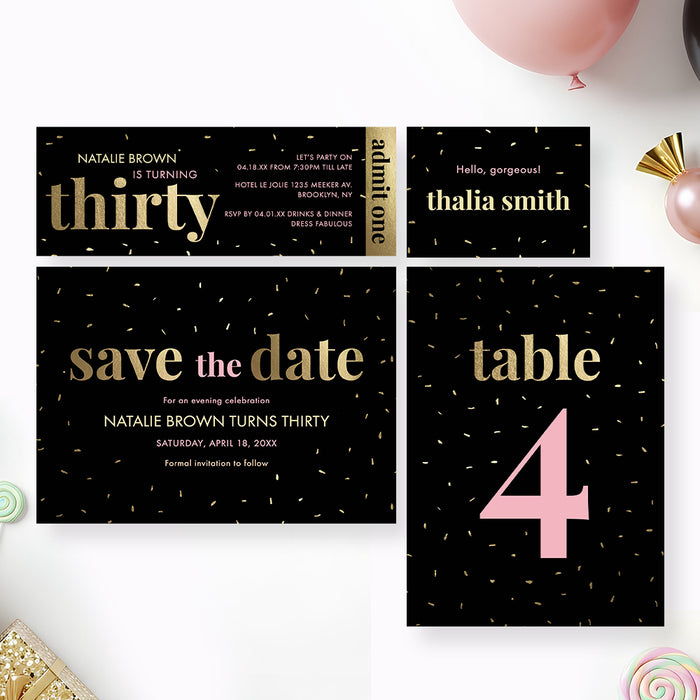 30th Birthday Photo Invitation Black Gold