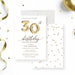 Birthday invitation featuring a golden balloon design for surprise 30th, 40th, 50th, or 60th birthday celebrations.-front-back