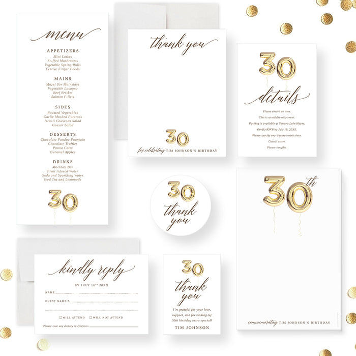 30th Birthday Invitation Golden Balloon Design Surprise Party