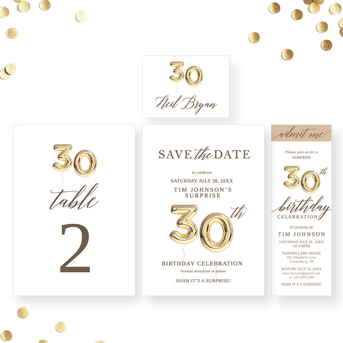 30th Birthday Invitation Golden Balloon Design Surprise Party
