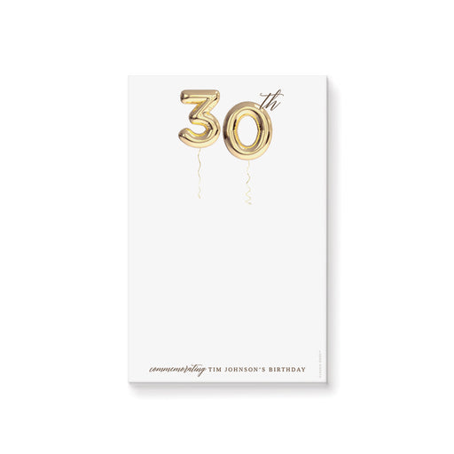 Personalized notepad with a golden balloon for 30th, 40th, 50th, or 60th birthday stationery