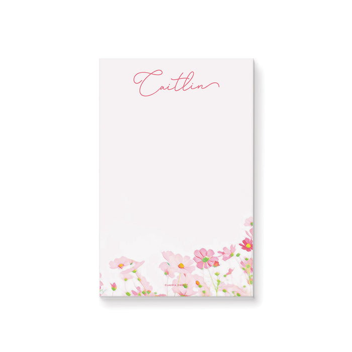 Pink Flowery Notepad for Women, Custom Birthday Gift for Her, Stationery Writing Pad with Pink Flowers