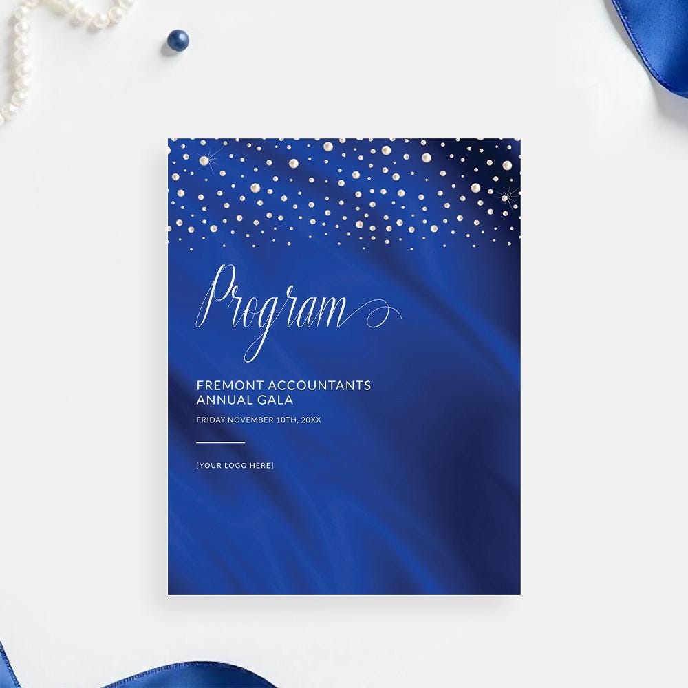 Round Gala Program Elegant Pearl Gala Program Event Printable Digital Download, Fundraise