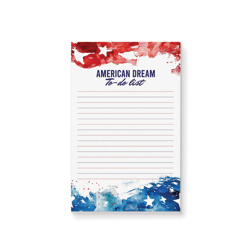 Personalized “American Dream” patriotic notepad with a red, white, and blue watercolor design
