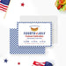 Fourth of July cookout invitation featuring a blue gingham border and a hot dog bun illustration-front-back