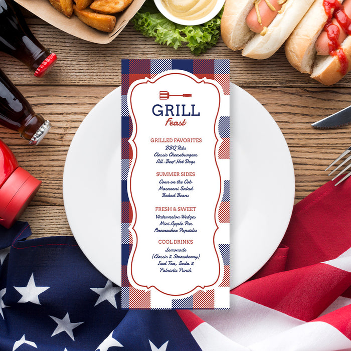 Fourth of July BBQ Invitation Patriotic Plaid Grill Party