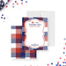 Fourth of July thank-you card with red, white, and blue plaid design, patriotic BBQ cookout appreciation card-front-back