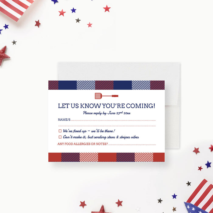 Fourth of July BBQ Invitation Patriotic Plaid Grill Party