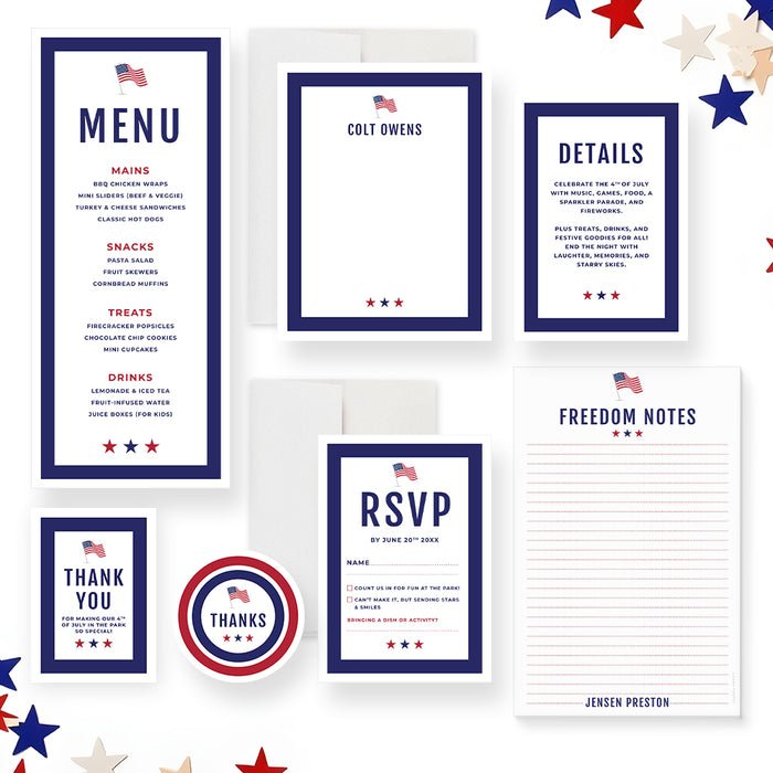 4th of July Party Invitation Patriotic USA Flag Design