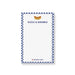 “Sizzle and Scribble” personalized notepad with blue gingham border and hot dog illustration
