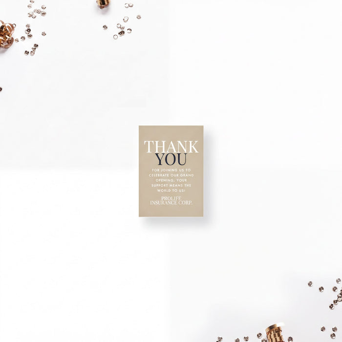 a rectangular card with a message that reads "Thank you for joining us for the event. We are so excited to have you on board. Your support means the world to us. We are proud to be a part of your team."