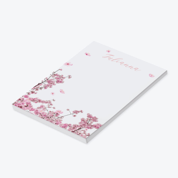 Personalized Cherry Blossom Notepad, Sakura Flower Writing Paper for Her, Pink Floral Stationery Paper, Bridal Shower Notepad