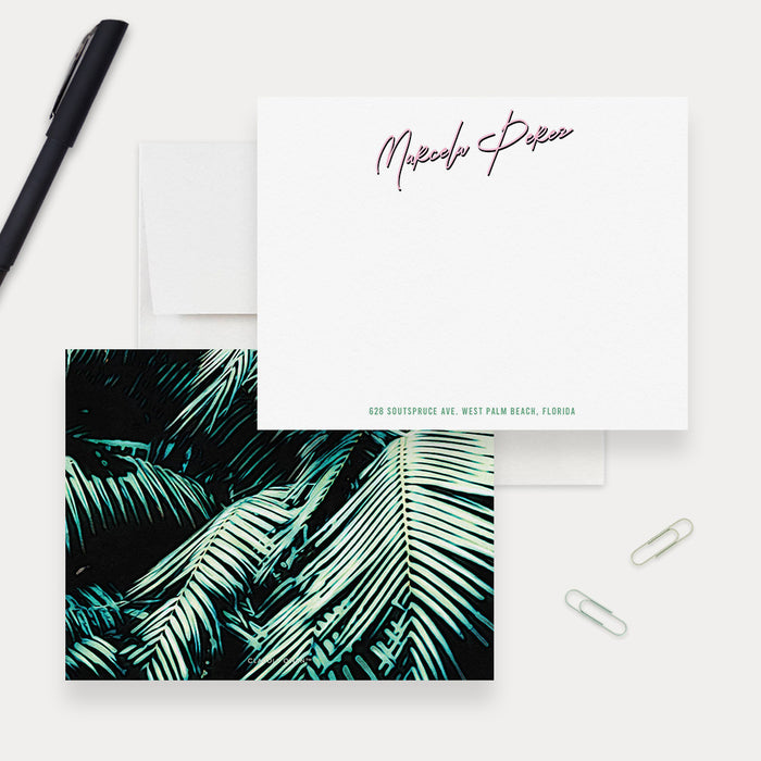 Tropical Greenery Note Card Set Palm Leaves Personal Stationary Set, Nature Stationery Pack Personalized Thank You Note