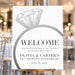 60th wedding anniversary welcome sign with diamond ring design, elegant wording, and personalized details for a diamond anniversary celebration