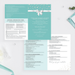The image is a collage of three pages, each with a different section of text and information. The top left page has a blue background with white text and a white ribbon. The top right page has a teal background with white text and a white ribbon. The bottom page has a white background with black text.