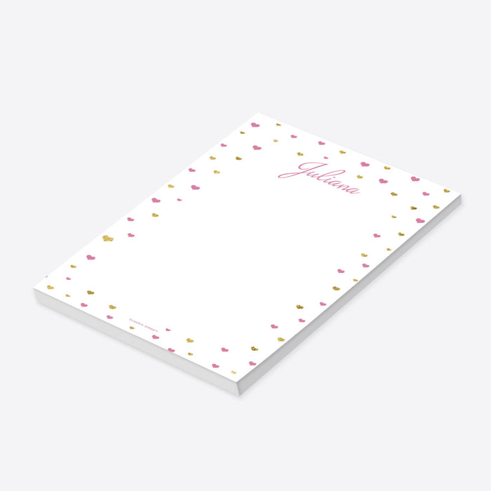 Love Heart Notepad in Pink and Gold, Personalized Gift for Girls, Romantic Party Favor, Stationery Writing Pad for Valentine’s Day, Cute Valentines Day Gifts