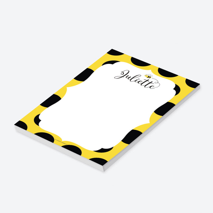 Bumblebee Notepad with Black and Yellow Polkadots, Honey Bee Personalized Bee Gift for Kids, Bee Stationery, Bee To Do Lists Pad