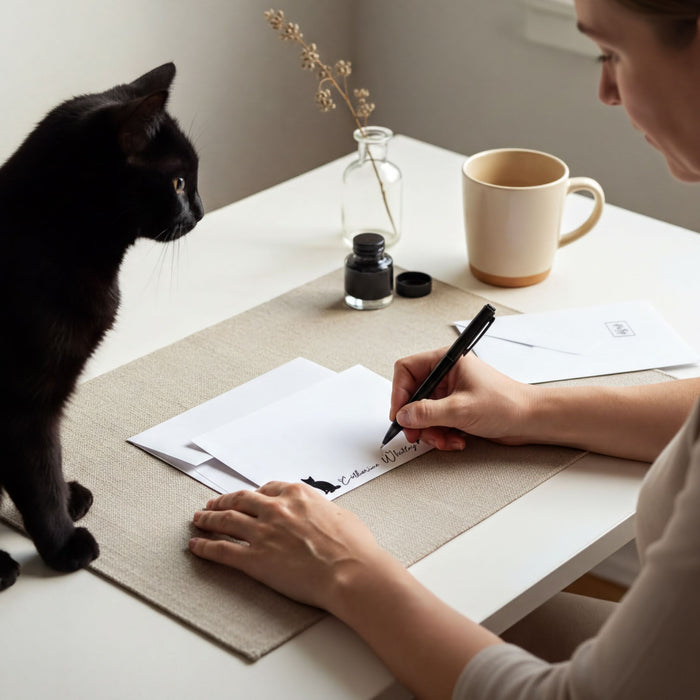 Black Cat Stationary Set Gift for Cat Lovers Birthday Thank You Cards